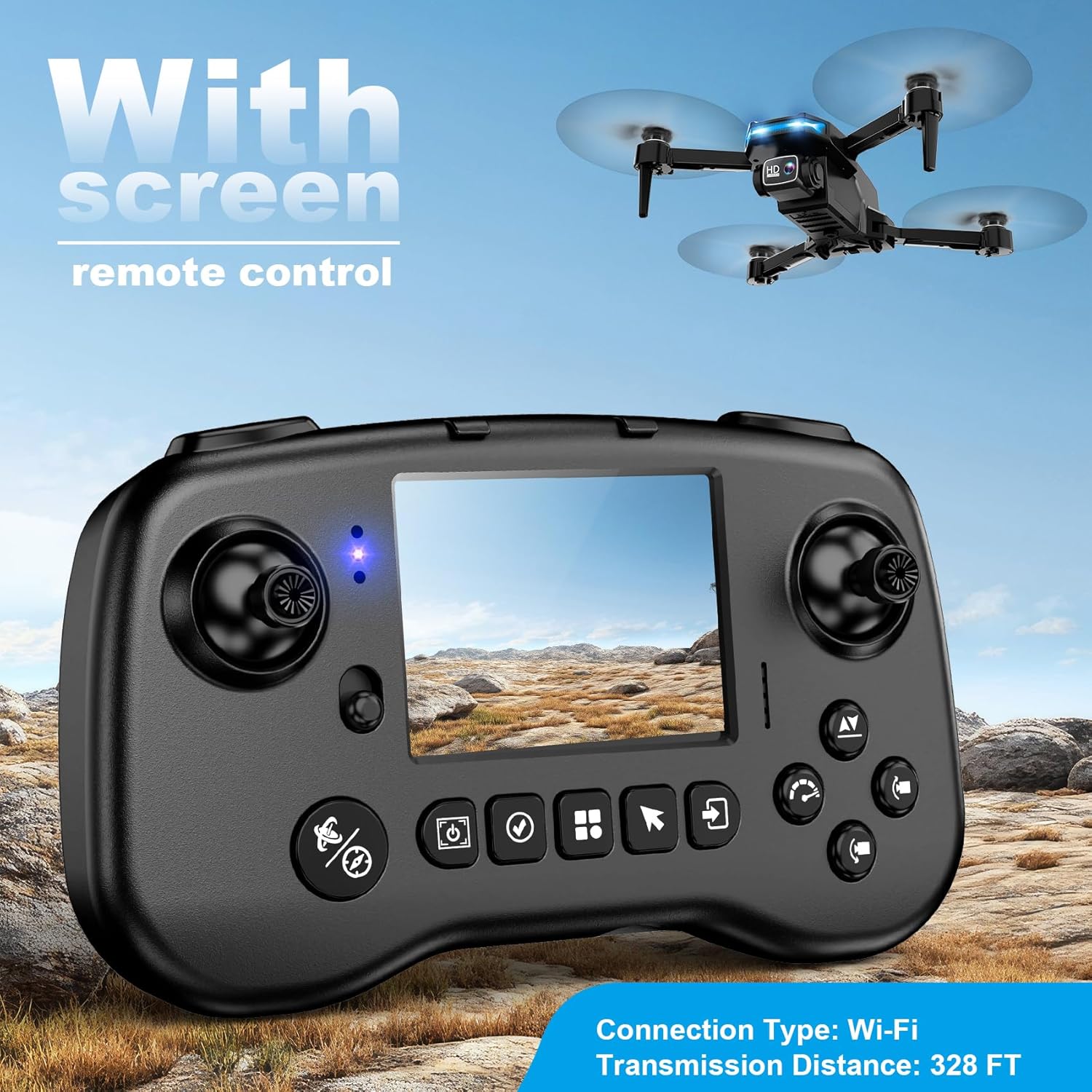 Drone with Camera - Drone with Screen on Controller for Beginners, Foldable Remote Control Quadcopter with Gesture Control, 3D Flip, One Key Start, Emergency Stop, 2 Batteries, Easier to use - Image 2
