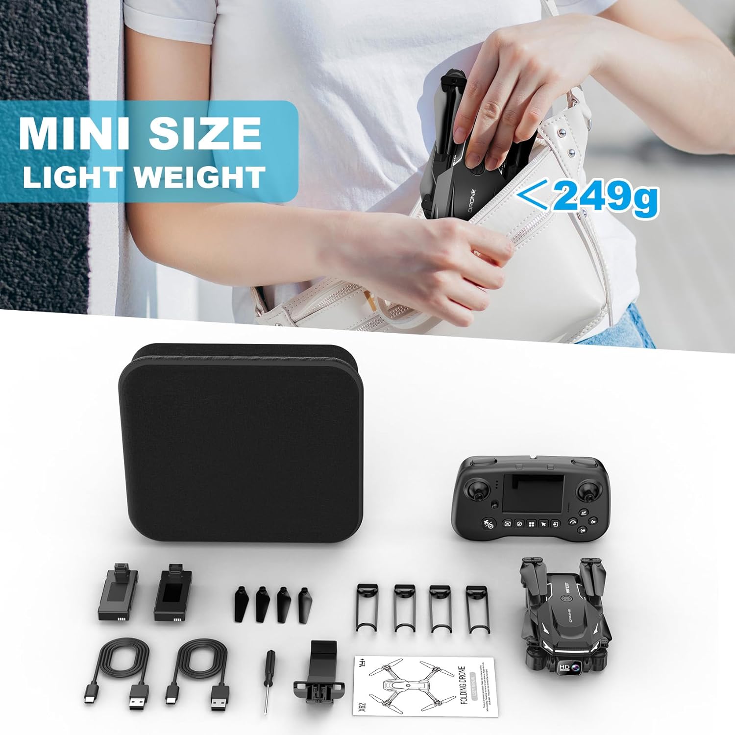 Drone with Camera - Drone with Screen on Controller for Beginners, Foldable Remote Control Quadcopter with Gesture Control, 3D Flip, One Key Start, Emergency Stop, 2 Batteries, Easier to use - Image 7